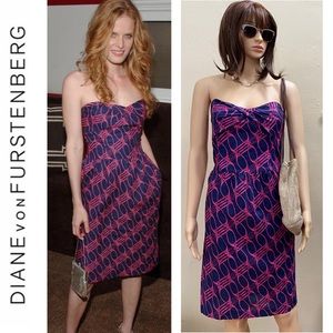 DVF Cotton Strapless Print Dress with Pockets